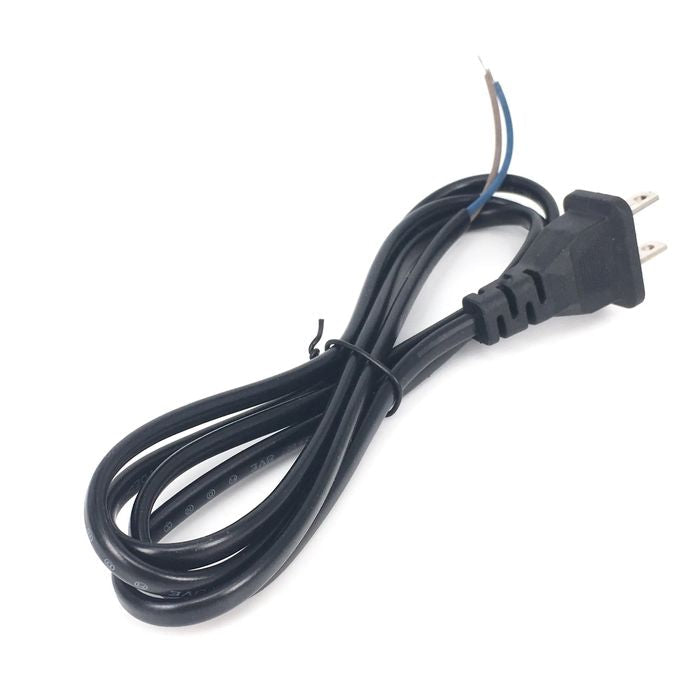 Plug Power Cord Adapter - a black two-prong power cable with a coiled cord and two exposed, stripped wire ends.