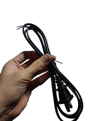 Plug Power Cord Adapter - shown as a black two-prong power cable held in a hand, featuring exposed wire ends and a standard plug connector.