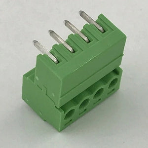 Pluggable Terminal Block 4 Pin Pitch 3.81mm - shown as a green, four-position connector with metal pins on top and wire entry holes on the front.