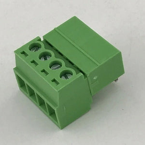 Pluggable Terminal Block 4 Pin Pitch 3.81mm - a green four-position screw-terminal connector with a pluggable design shown from an angled perspective.