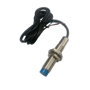 PNP Proximity Sensor - shown as a cylindrical metal threaded probe with a blue plastic tip and an attached black electrical cable.
