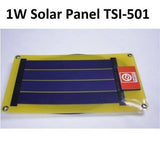 Portable 1W Mini Tough Stuff Solar Panel TSI 501 - a rectangular solar panel with a yellow border, blue cells, and a red brand logo on a white background.