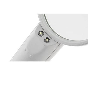 Portable 65mm 4x Handheld Magnifier With High-quality Magnifying Glass LED Lights Mg6b-4 - close-up view of the white handle with two integrated LED lights.