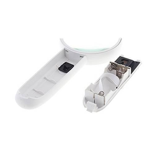Portable 65mm 4x Handheld Magnifier With High-quality Magnifying Glass LED Lights Mg6b-4 - the white plastic handle opened to reveal the internal battery compartment with metal spring contacts.
