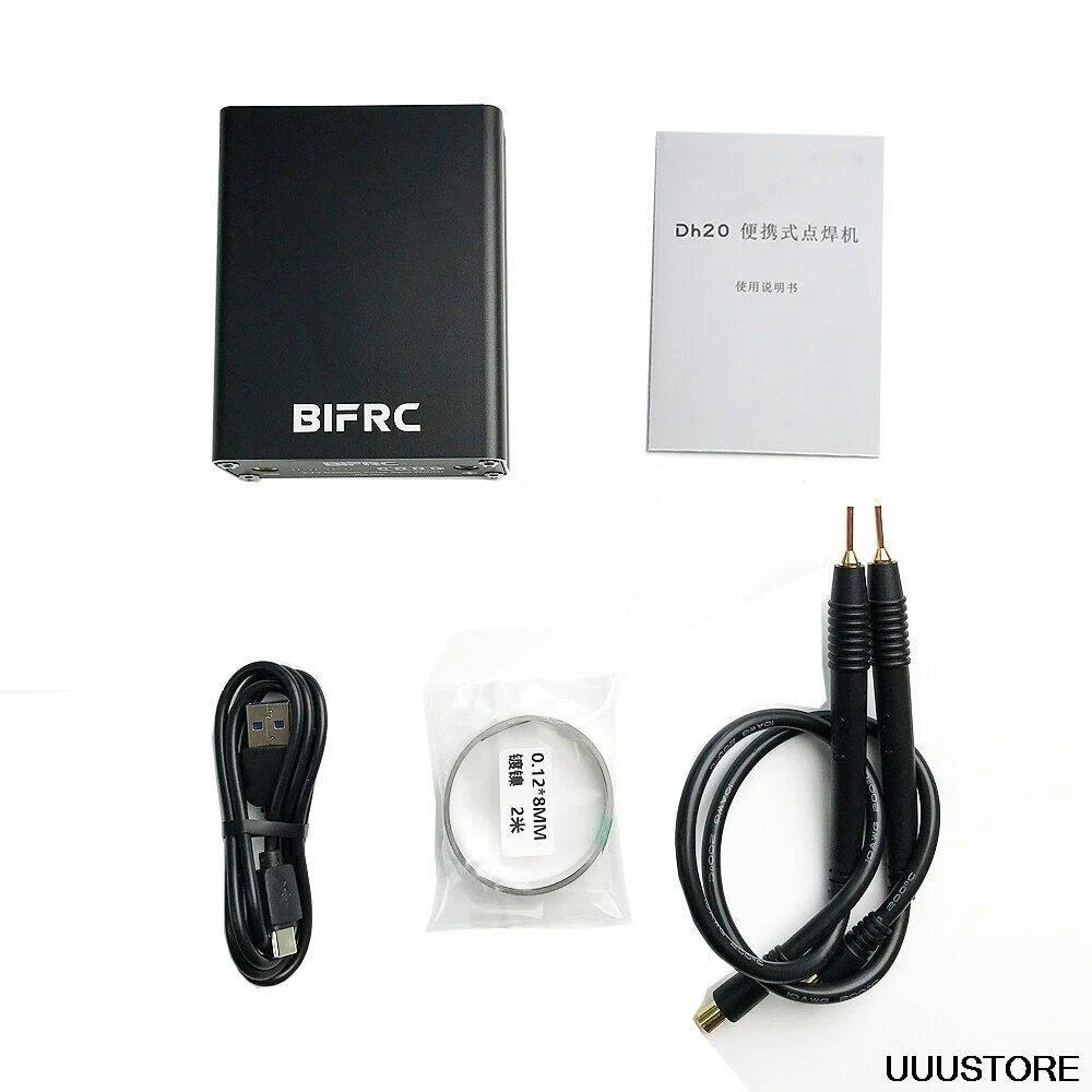 Portable Handheld Pulse Spot Welder Pen DH20 Pro+ 18650 3.7V USB And b Spot Welding Machine - kit including a black control unit, user manual, USB charging cable, nickel strip roll, and welding pens.