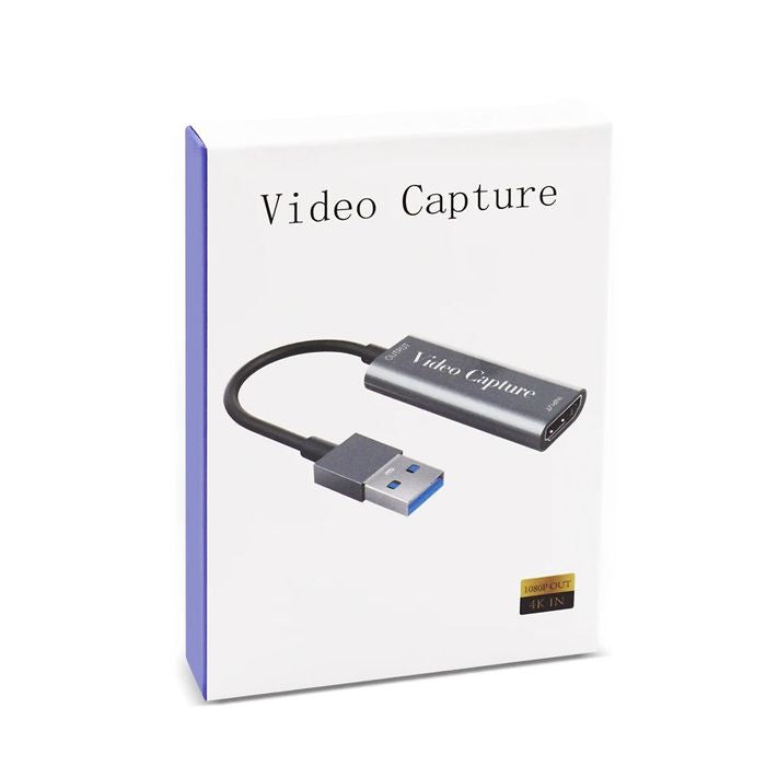 Portable HD 1080P HDMI-compatible Video Capture Card USB 3.0 4k Video - shown in its white product packaging box with a grey USB capture device pictured.