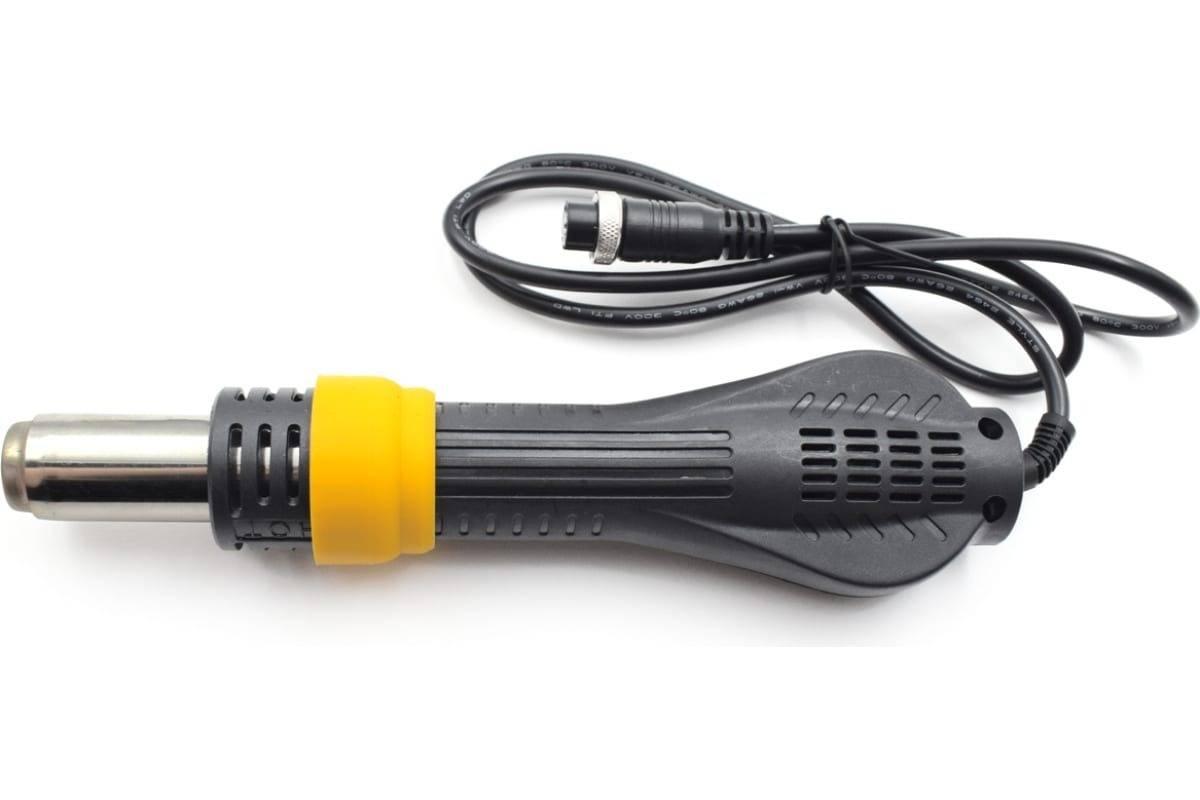 Portable Hot Air Station KD-887DS - a black and yellow handheld hot air gun with an attached black power cord and a circular metal connector.