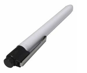 Portable Medical Krypton Bulbs or LED Penlight - a white cylindrical body, a black end cap with a push-button, and a silver-coloured metal pocket clip.