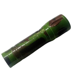 Portable Mini 2 In 1 LED Flasht Light 1000 Lumens 3modes USB Rechargeable LED Torch Light - a cylindrical handheld torch with a green, brown, and black camouflage pattern against a white background.