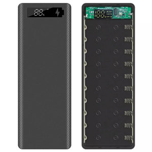 Power Bank Case 10 Cell 18650 Rechargeable Batteries Dual Output/dual Input Micro USB And Type-c 10 Cell Power Bank Case - shown as a black rectangular housing with a digital display and an open interior revealing ten battery slots and springs.