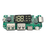Power Bank Module For 18650 Cells And Lithium Polymer Batteries - a green circuit board with a digital display showing 188, USB ports, and connectors.