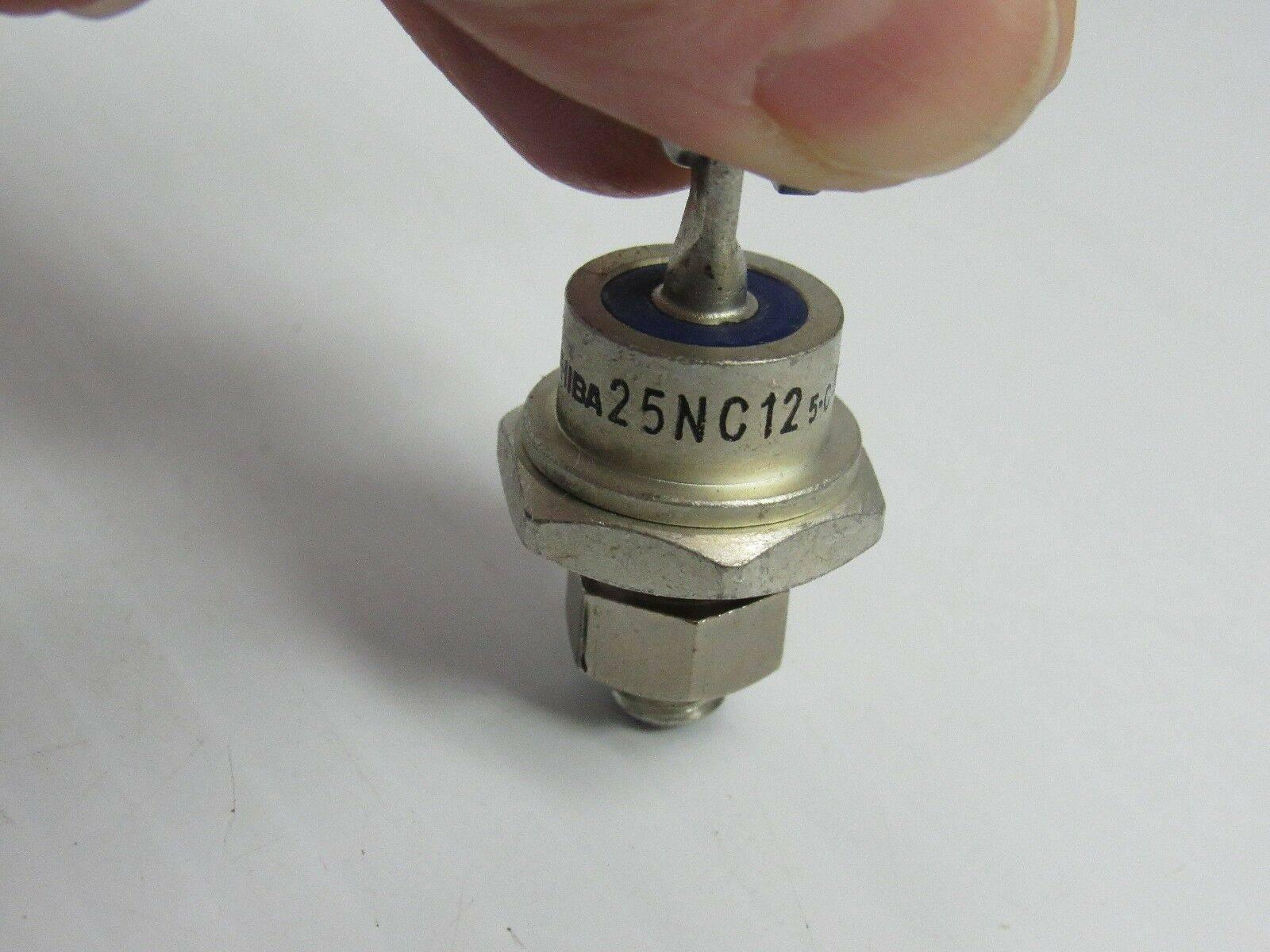 Power Diode 25A 1000V - a silver-coloured stud-mount diode held by fingers, featuring a threaded base and a top terminal with the text 25NC12 printed.