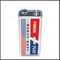Power Plus 9V Battery High Quality Alkaline Battery - a rectangular silver-cased battery with red and blue labels featuring a positive and negative terminal on the top.