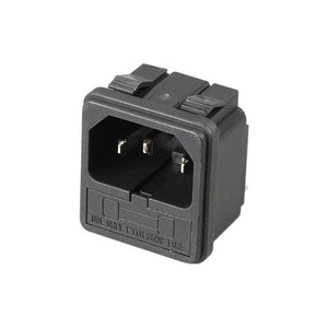 Power Socket 15A 250V AC 3 Terminal Power Socket With Fuse Holder Connector Power Plug - a black, rectangular AC power inlet with three metal pins.