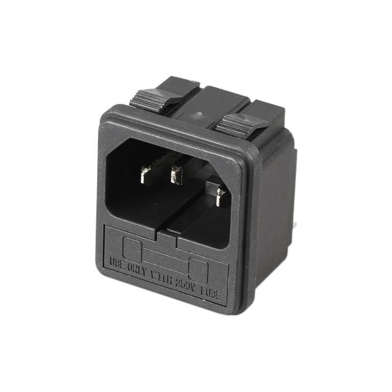 Power Socket 15A 250V AC 3 Terminal Power Socket With Fuse Holder Connector Power Plug - a black, rectangular AC power inlet with three metal pins.