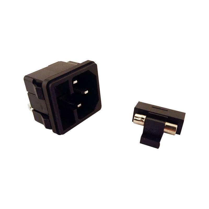 Power Socket 15A 250V AC 3 Terminal Power Socket With Fuse Holder Connector Power Plug - a black socket and a separate black fuse holder tray.