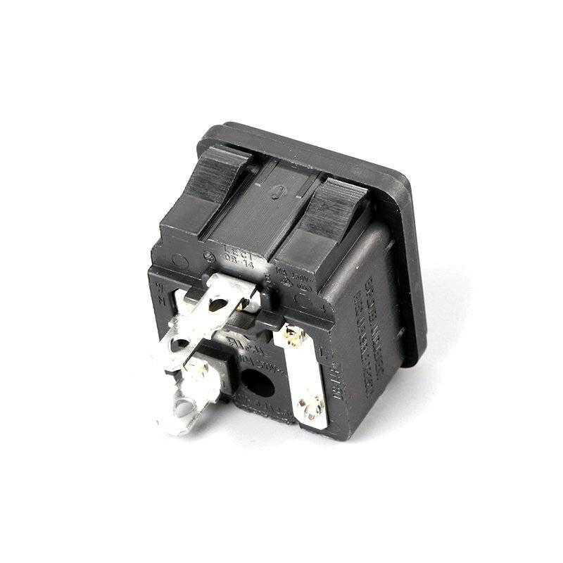 Power Socket 15A 250V AC 3 Terminal Power Socket With Fuse Holder Connector Power Plug - black plastic panel-mount power socket with three metal terminals.