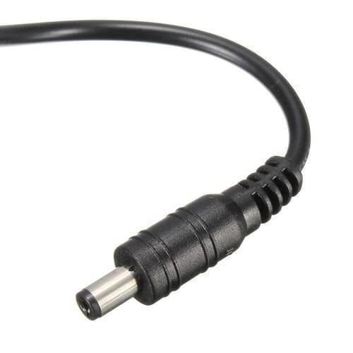 Power Supply Adapter 14VDC 1.7adc Jack 5.5mm x 2.1mm Used - close-up view of the black cylindrical DC power connector attached to a black power cable.