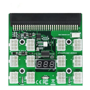 Power Supply Server 12 Port 6Pin 12V Breakout Board With LED Digital Display For 1200W 1000W 750W PSU GPU - a green rectangular circuit board featuring twelve 6-pin connectors, a digital LED display, and S2.