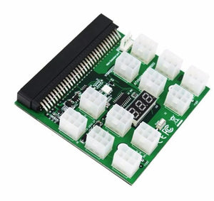Power Supply Server 12 Port 6Pin 12V Breakout Board With LED Digital Display For 1200W 1000W 750W PSU GPU - a green circuit board with twelve white 6-pin connectors, a black edge connector, and an LED.