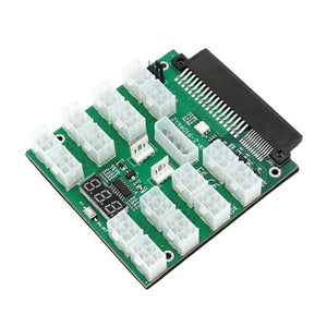 Power Supply Server 12 Port 6Pin 12V Breakout Board With LED Digital Display For 1200W 1000W 750W PSU GPU - a green circuit board with twelve 6-pin connectors, a black edge connector, and an LED display.