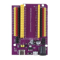 Pre Order ESP32 38PIN Expansion Board - a purple rectangular circuit board featuring multiple rows of pin headers, a DC power jack, and two USB ports.