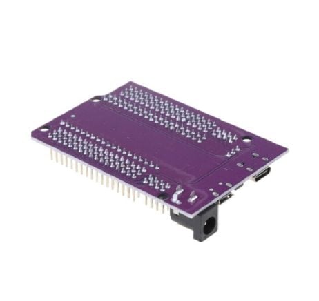Pre Order ESP32 38PIN Expansion Board - a purple circuit board with a DC power jack, a USB-C port, and two rows of pin headers.