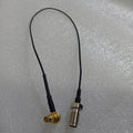 Pre Order RF RF Test Line MXHS83QE3000 Murata High Frequency C2 Test Line - a thin black cable with a gold-coloured right-angle connector and a silver-coloured threaded jack.