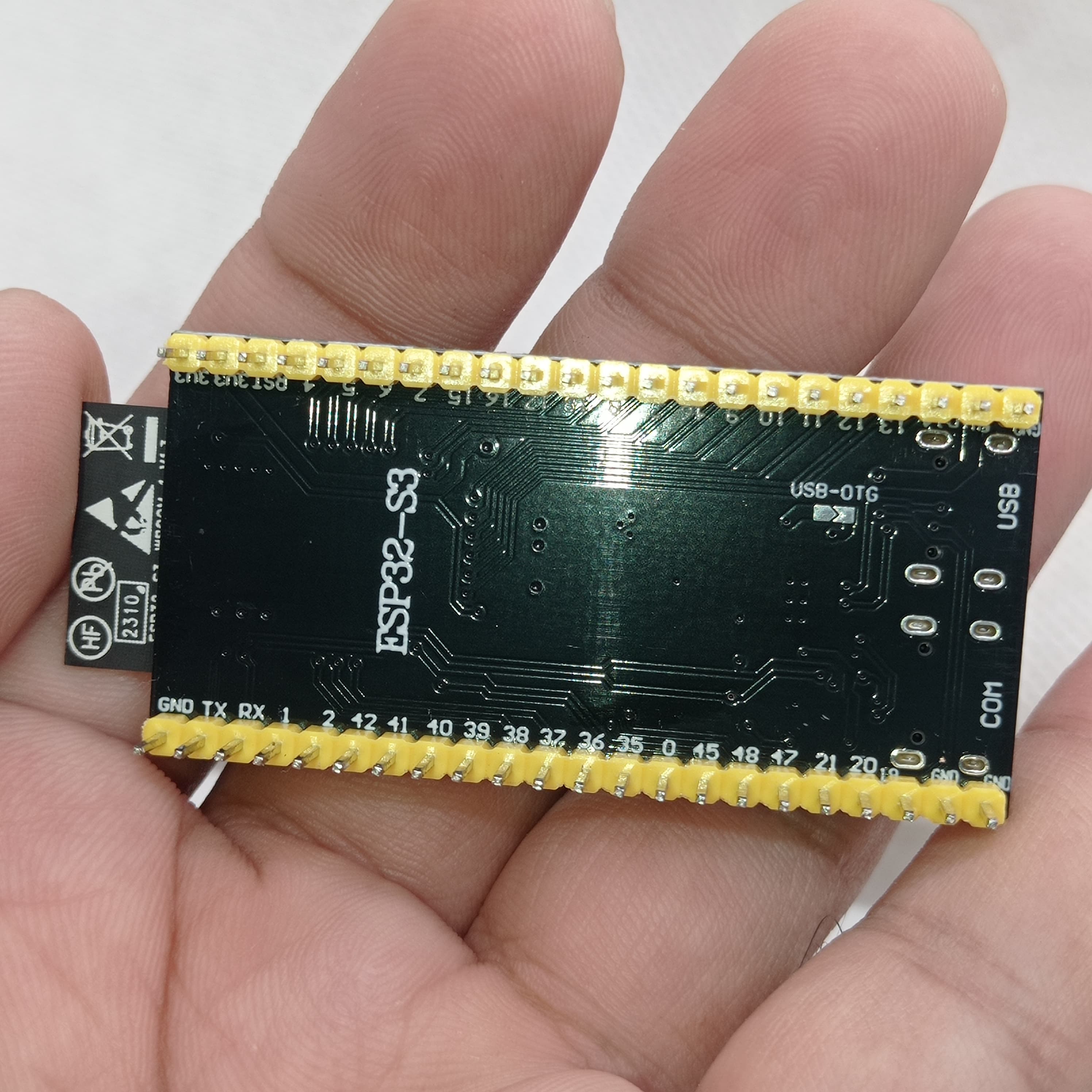 Pre Soldered ESP32-S3-DevKitC-1-N8R2 WROOM 1 Development Board 2.4G WiFi BT Module BLE5.0 - the black underside with labelled pin headers and USB-OTG and COM port pads.