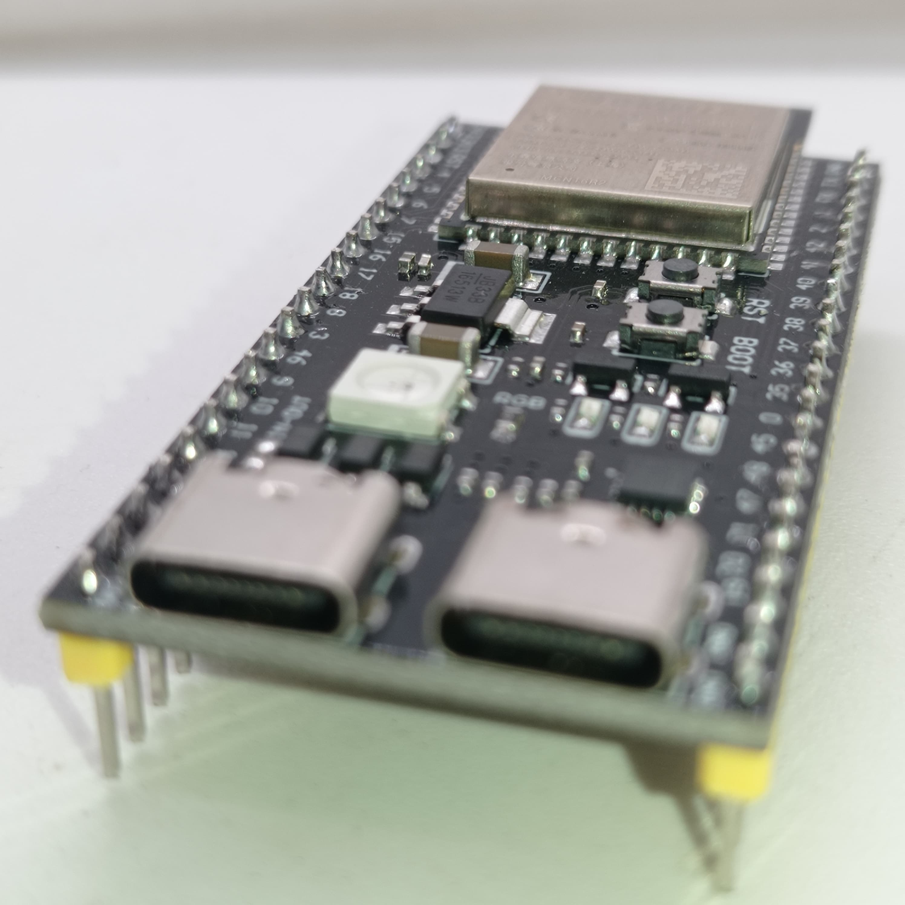 Pre Soldered ESP32-S3-DevKitC-1-N8R2 WROOM 1 Development Board 2.4G WiFi BT Module BLE5.0 - a black rectangular circuit board with two USB-C ports, two buttons, and an RGB LED.