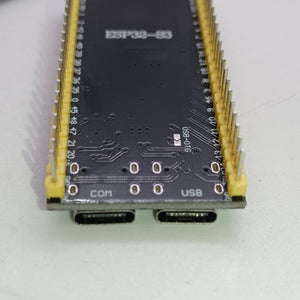 Pre Soldered ESP32-S3-DevKitC-1-N8R2 WROOM 1 Development Board 2.4G WiFi BT Module BLE5.0 - a black rectangular module with yellow pin headers and two USB-C ports labeled COM and USB on the bottom.