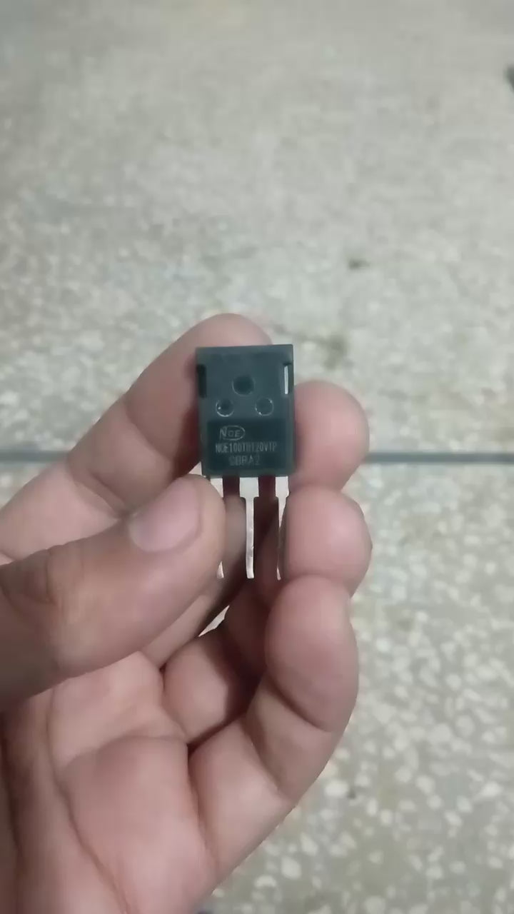 USED 1200V 100A NCE100TD120VTP Trench Fs II Fast IGBT – High-Performance Module for PV Power Systems - product video, preview showing a three-pin electronic component held between fingers