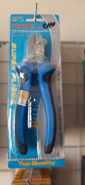 Pride Cutter Plier 6’ With Rubber Grip Handle - in original blue and black packaging, showing the tool hanging on a display hook.