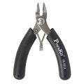 PRO’SKIT 1PK-501A 90mm Micro Cutting Plier - Precision Cutting Tool - a pair of small metal wire cutters with black rubberized handles and a spring-loaded hinge mechanism.