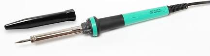 Proskit 8PK-S118B-40, Soldering Iron 40W 220~240V AC - shown with its black protective cap removed, featuring a green and black handle and a metal tip.