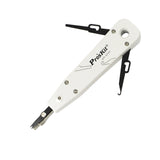 Proskit CP3141 Impact Terminal Tool For Krone FS - a white handheld tool with a metal punch-down tip and two black folding accessories extended.