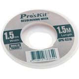 Proskit Desoldering Wire For Width 1.5mm 8PK031C 1.5m Solder Wick - a round white spool of solder wire with a label showing 1.5mm width, 1.5m length, model 8PK-031A, and a barcode.
