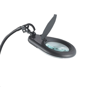Proskit MA-1225 360° Magnifying Glass Desk Lamp Tool Repair Welding Reading 22W T5 Round Fluorescent Lamp Without Shadow - the black circular lens head with an open protective cover attached to a flexible black neck.