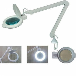 Proskit Magnifier Workbench Lamp 220V MA-1205CB - shown with a white articulated arm, a circular magnifying lens with a cover, and a desk-mount clamp.