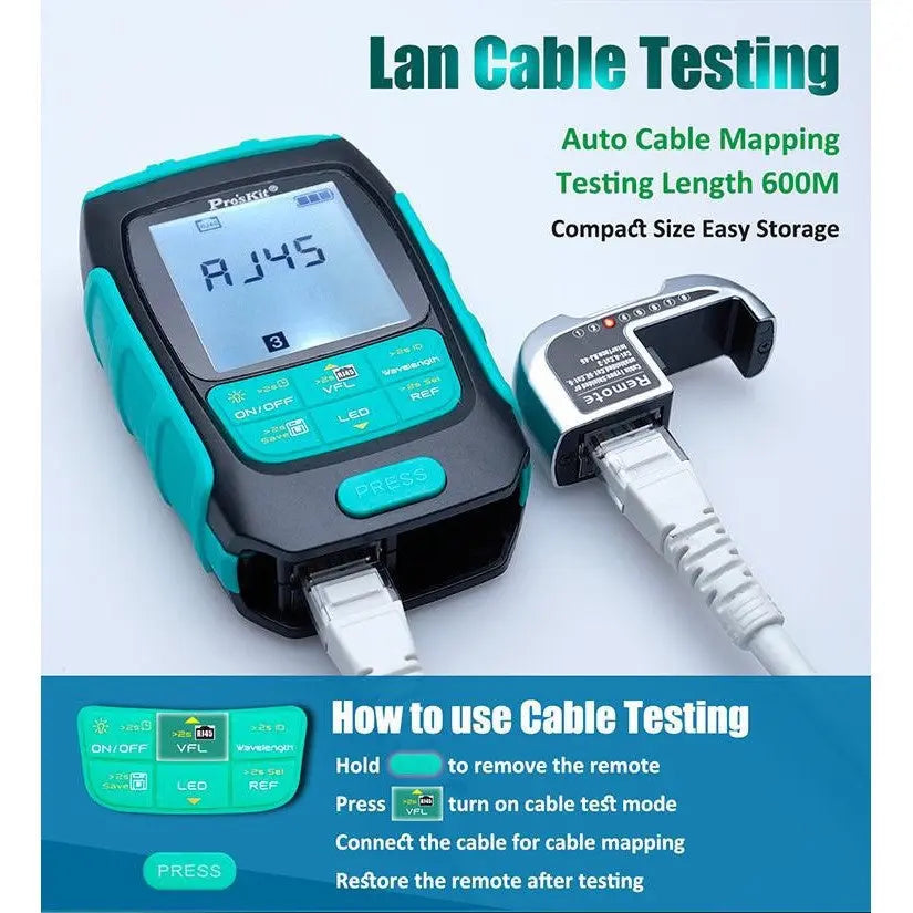 Pro'sKit MT-7616 RJ45 LAN cable testing with detachable remote identifier for cable runs up to 600 m