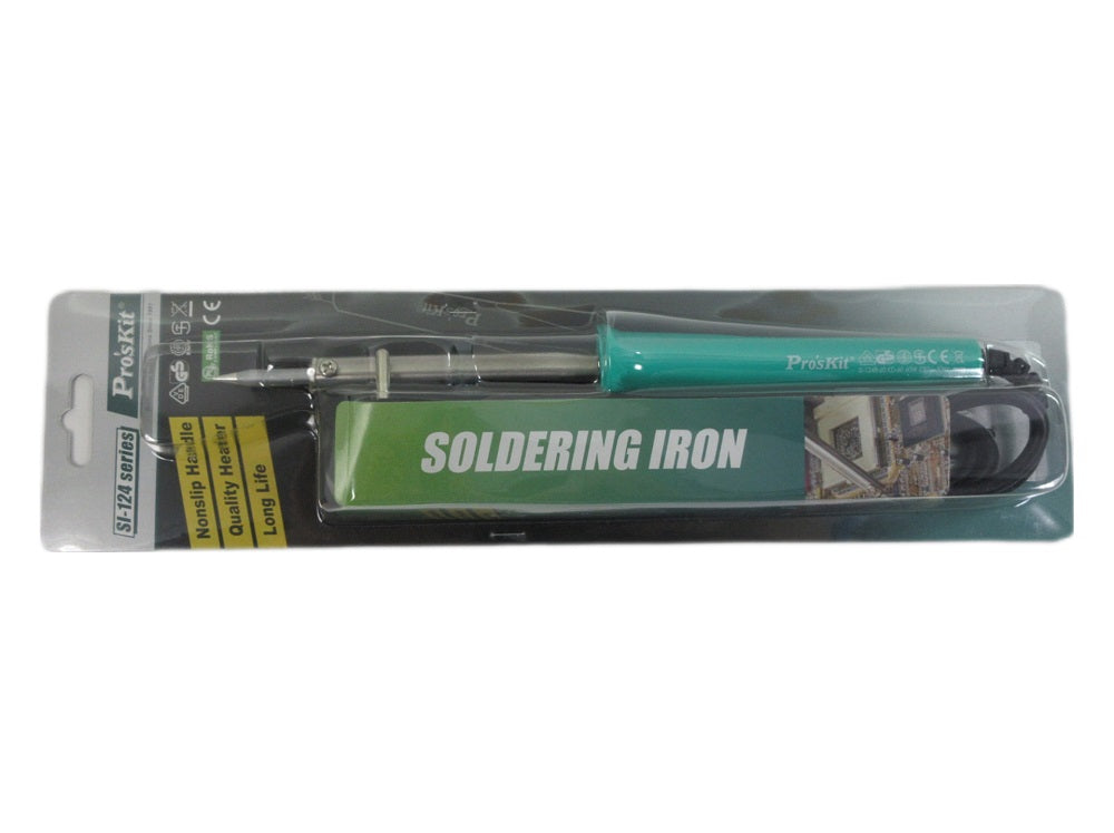 Proskit SI-124B-60 Soldering Iron 60W 230V High Quality Soldering Iron - series soldering iron in its original retail blister packaging, featuring a green handle and a metal tip.