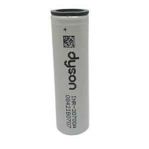 Pull-out Original Lithium Ion Cell 3.7V 3000mAh Li Ion Battery Cell INR-20700A - a grey cylindrical battery printed with the Dyson logo, INR-20700A, and the serial number 0842IB0707.