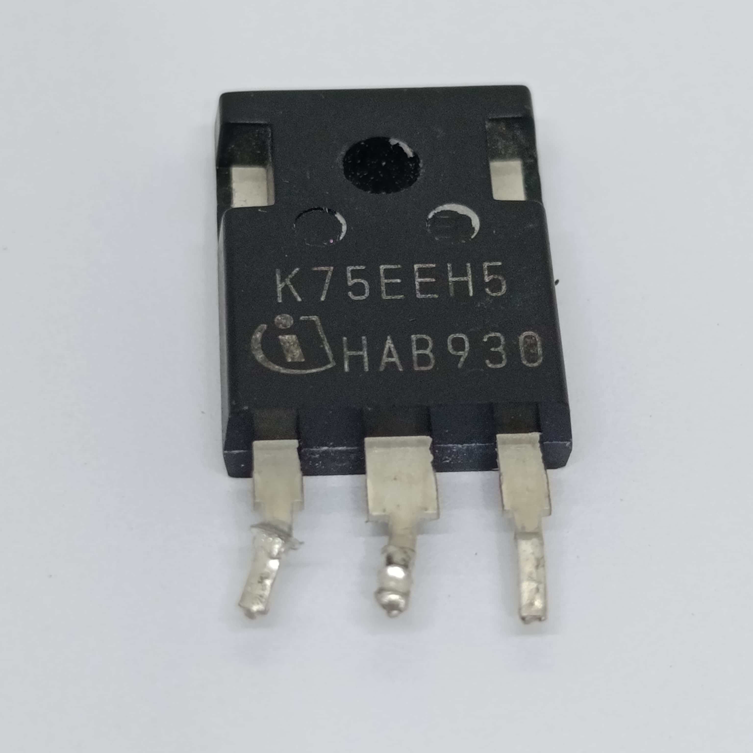 Pullout K75EEH5 IGBT Transistor 75A 600V 250WK75EEH5 IGBT Transistor 75A 600V - a black three-pin electronic component with the text "K75EEH5" and "HAB930" printed on its front surface.