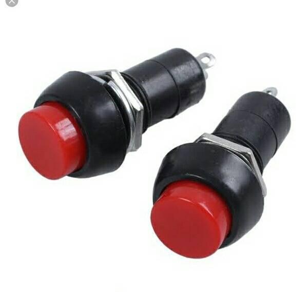 Push On Push Off Button Power Button Switch - two cylindrical black switches with prominent red push buttons and silver mounting nuts.