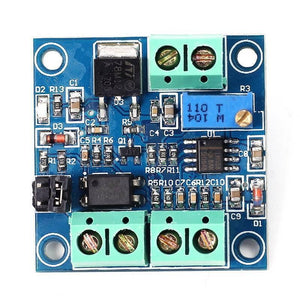 PWM to Voltage Converter Module 0%-100% to 0-10V for PLC MCU Digital to Analog Signal PWM Adjustabl Converter Power Module - a blue circuit board featuring a voltage regulator, a potentiometer, screw terminals, and an integrated circuit chip.