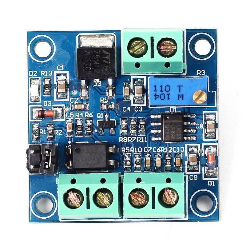 PWM to Voltage Converter Module 0%-100% to 0-10V for PLC MCU Digital to Analog Signal PWM Adjustabl Converter Power Module - a blue circuit board featuring a voltage regulator, a potentiometer, screw terminals, and an integrated circuit chip.