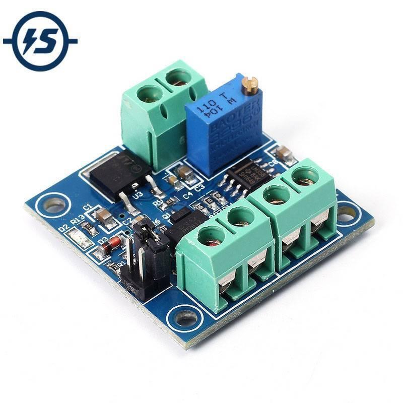 PWM to Voltage Converter Module 0%-100% to 0-10V for PLC MCU Digital to Analog Signal PWM Adjustabl Converter Power Module - a blue circuit board, a blue potentiometer, two green terminal blocks, and an LM358 integrated circuit.