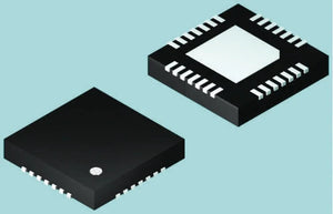 QFN DSPIC30F2010 - two black, square-shaped integrated circuit chips with metal pins along the edges, one viewed from the top and one from the bottom.