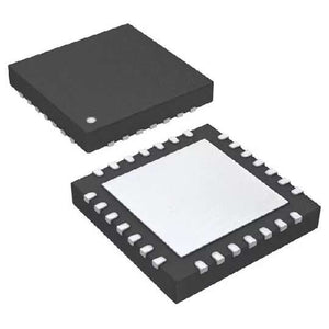 QFN DSPIC30F2010 - two black, square-shaped integrated circuit chips with metallic contact pads along the edges, viewed from top and bottom angles.