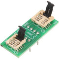 QFN8 WSON8MLF8MLP8DFN8 to DIP8 Universal Two-in-one SocketAdapter for Both 6x5MM and 8x6MM Chips - green circuit board featuring two beige chip sockets with black latches and gold-plated pins underneath.